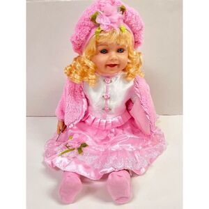 Kinnex 1997 Collectible Emilia Girl Doll Wearing Pink Dress and Hat 21"